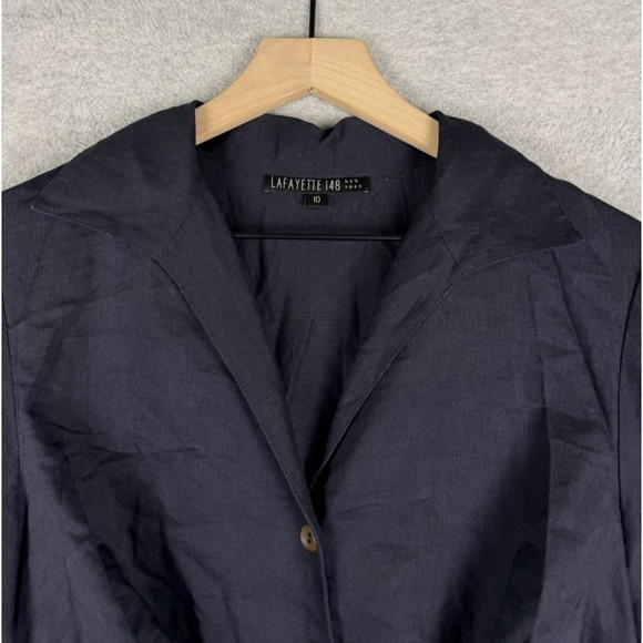 Lafayette 148 Dress Womens 10 Blue Linen Wool Beach Nautical Preppy Party - Picture 2 of 11